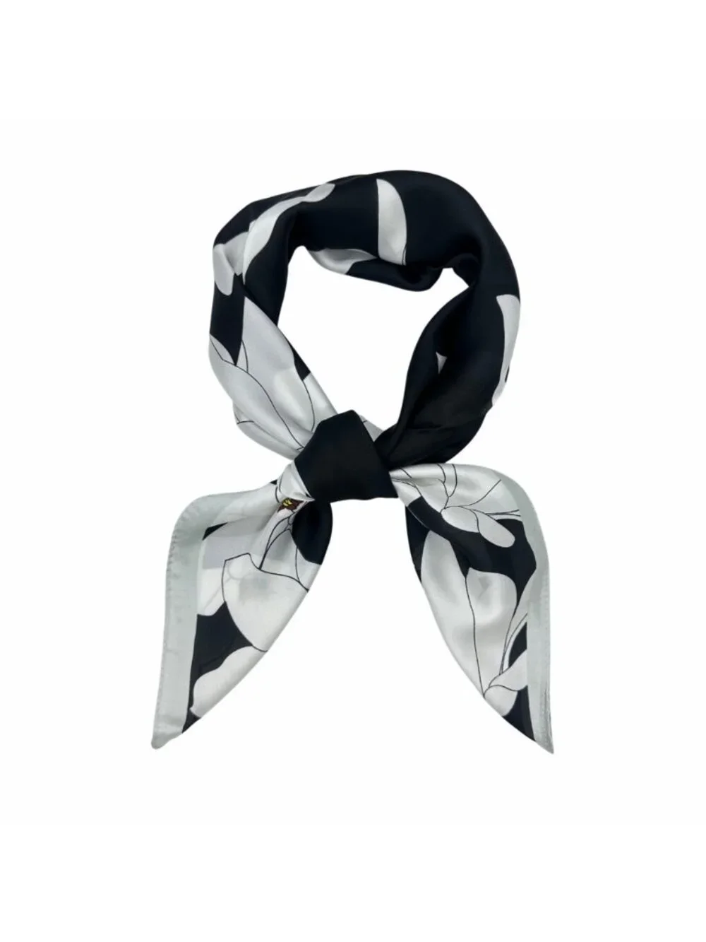⭐New Elegant Bandana Square Scarf Silky Satin Soft BLACK WHITE Floral Wrap Shawl_4